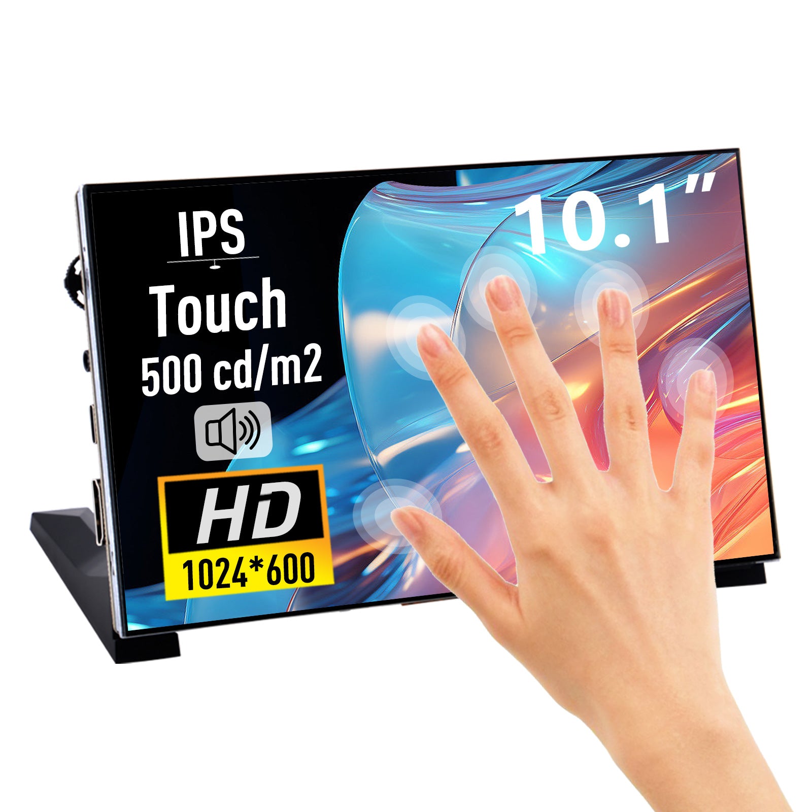 1 Inch Touch Display 52Pi 10.1 inch 1024x600 60Hz IPS Capacitive Touch Screen with speakers ...