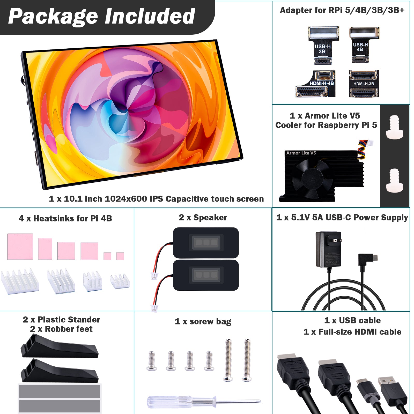 52Pi 10.1 inch Capacitive Touchscreen for Raspberry Pi, HDMI Monitor I ...