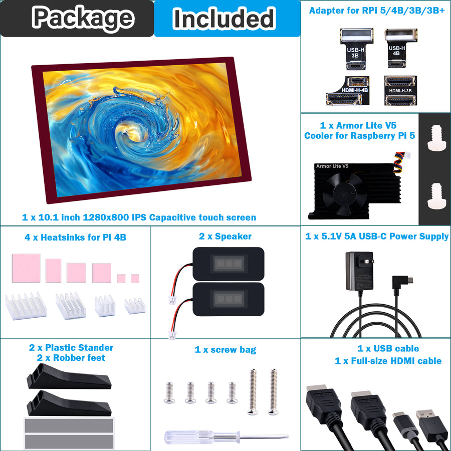 52Pi 10.1-inch Touch Screen 1280X800 Capacitive Monitor LCD
