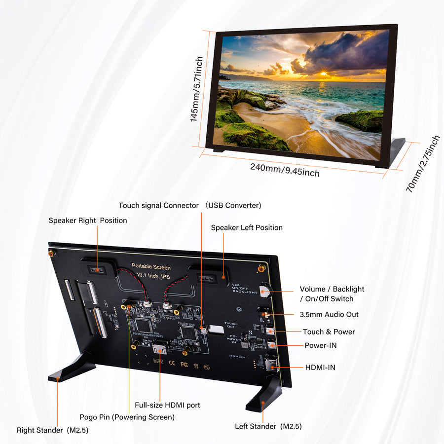 52Pi 10.1-inch Touch Screen 1280X800 Capacitive Monitor LCD