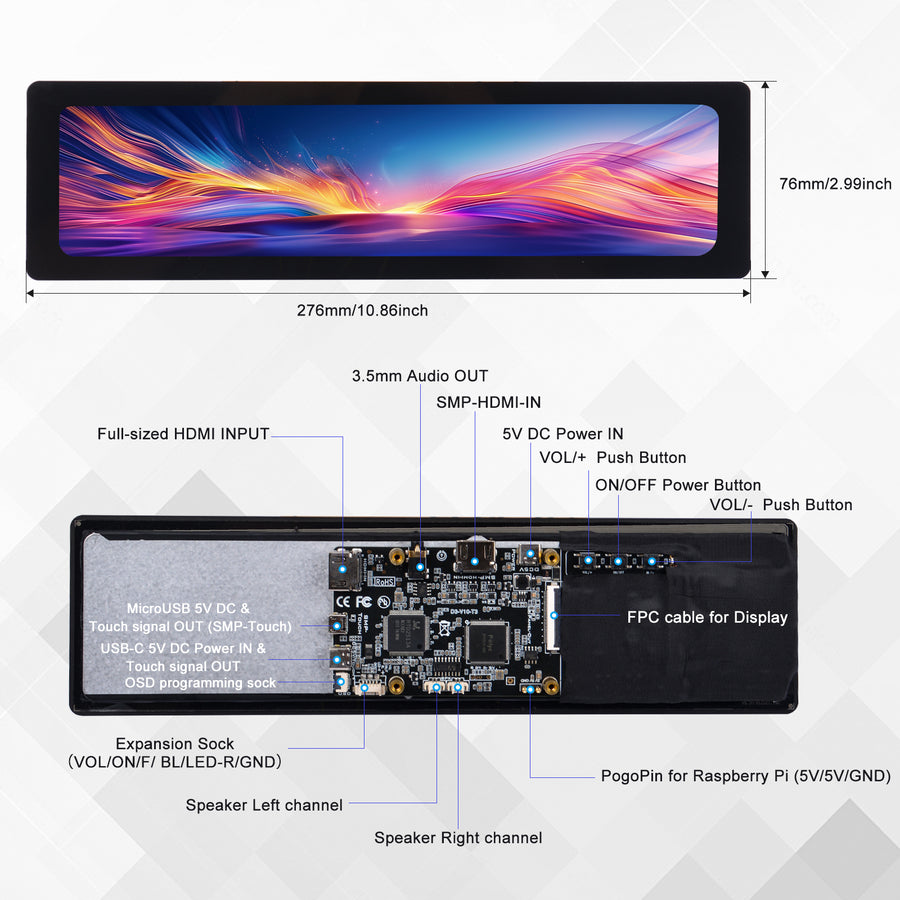 52Pi 11.26 Inch Capacitive Touch Screen 1920X440 HDMI Display