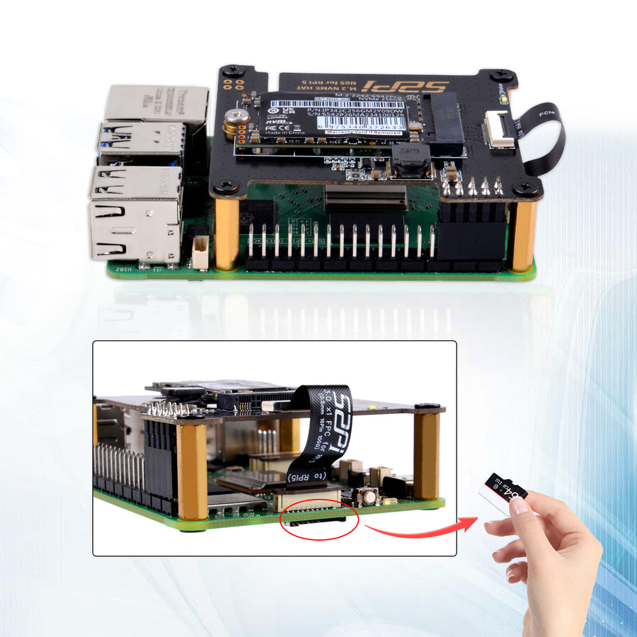 52Pi N05 M.2 NVMe to PCIe Adapter for Raspberry Pi 5, Support M.2