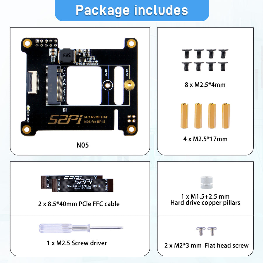 52Pi N05 M.2 NVMe to PCIe Adapter for Raspberry Pi 5, Support M.2