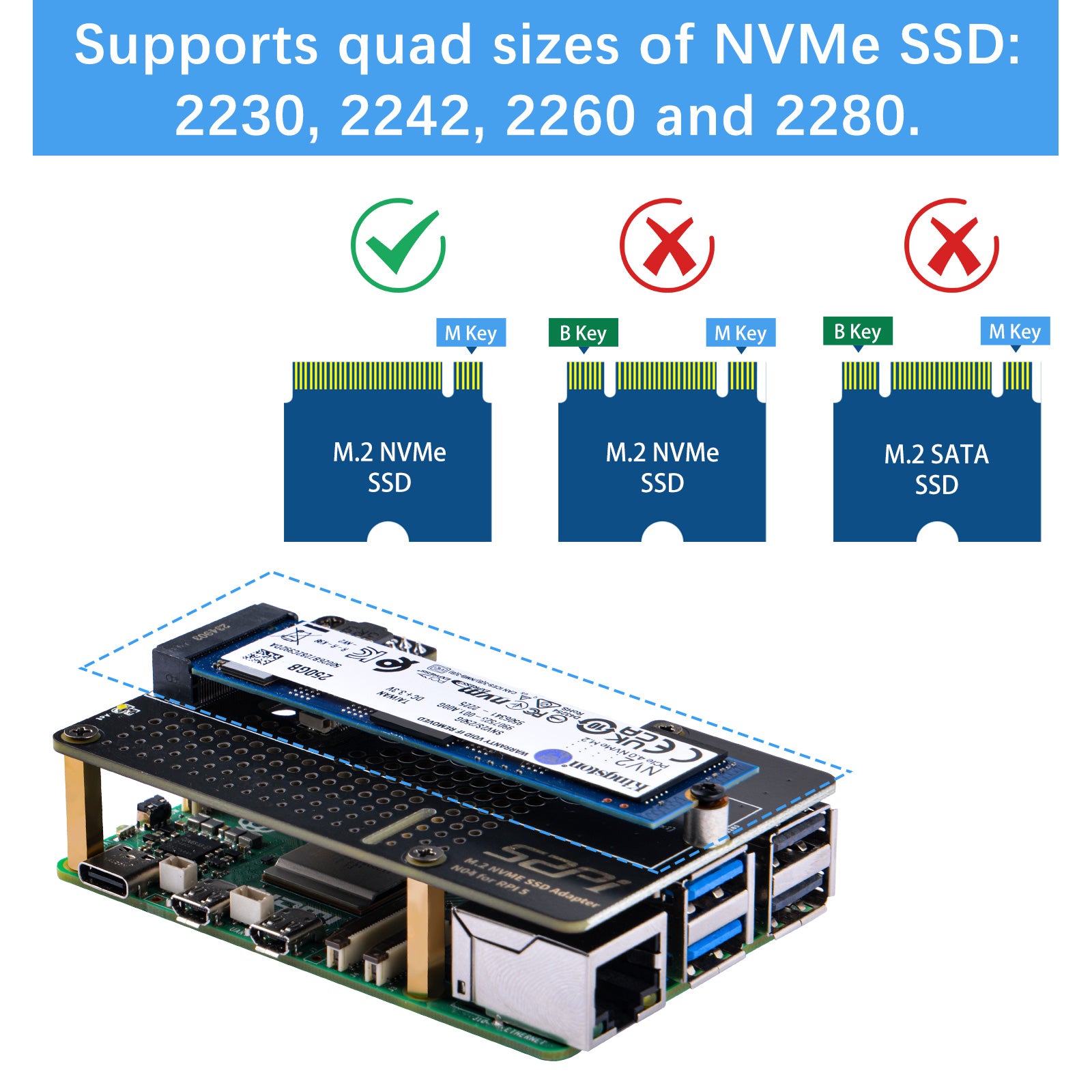 M2 Nvme Controller Raspberry Pi 52Pi N04 M.2 NVMe to PCIe Adapter for Raspberry Pi 5, Support M.2 NVMe ...