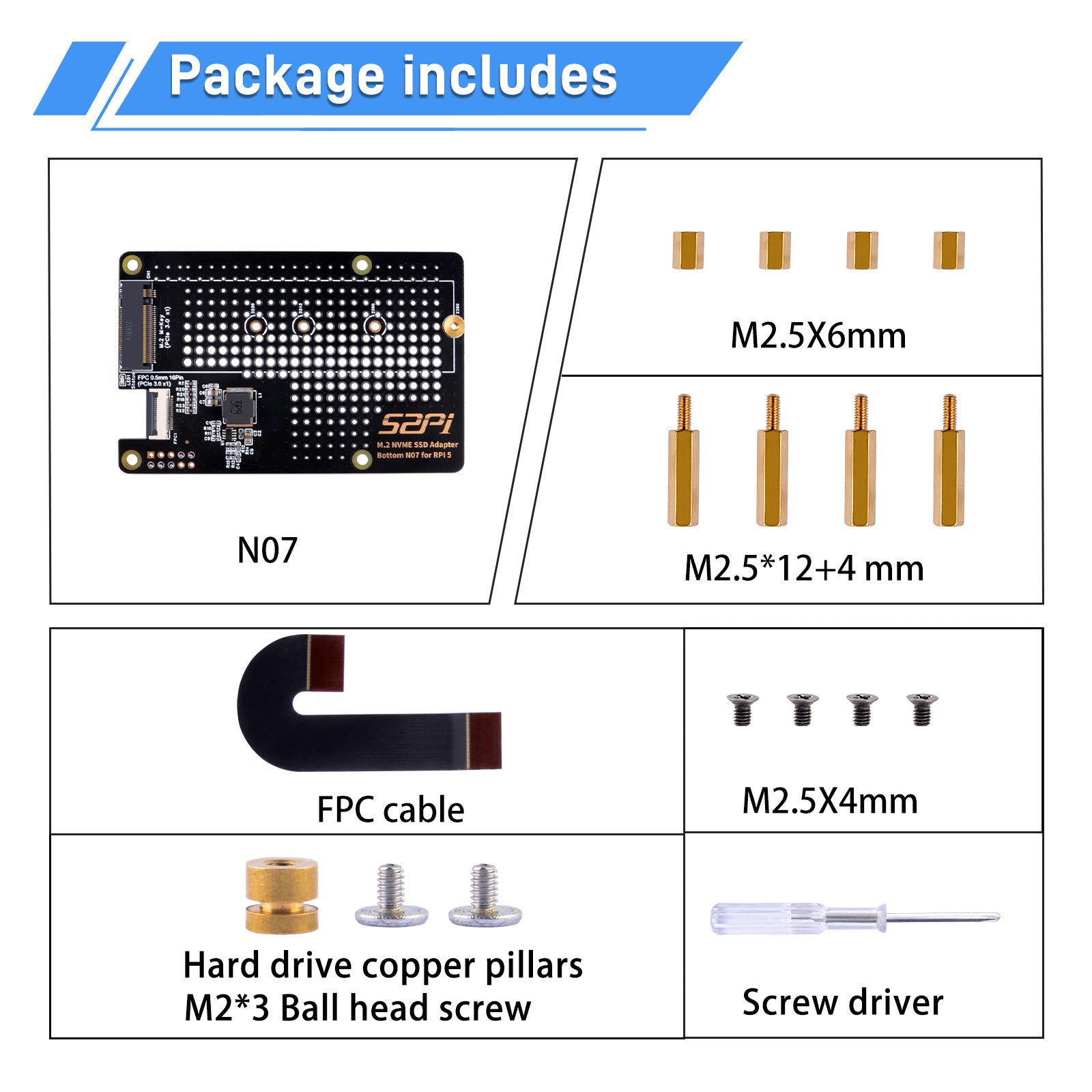 52Pi N07 PCIe M.2 M-key NVMe SSD PCIe Peripheral Bottom Board for Rasp ...