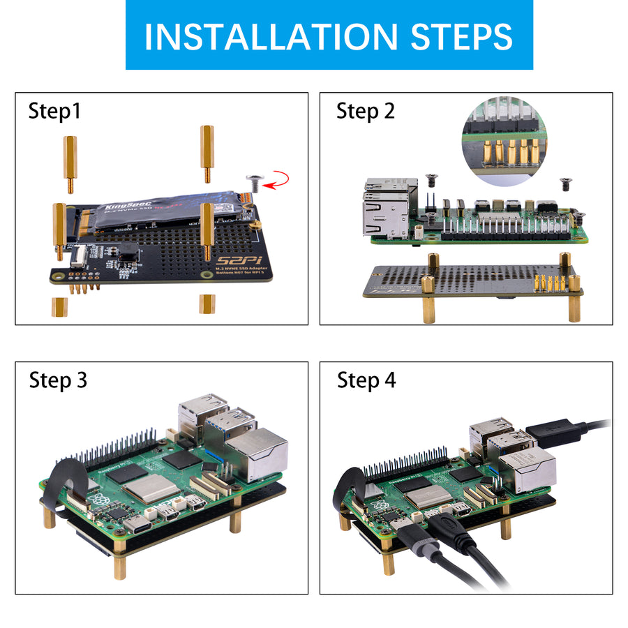 52Pi N07 PCIe M.2 M-key NVMe SSD PCIe Peripheral Bottom