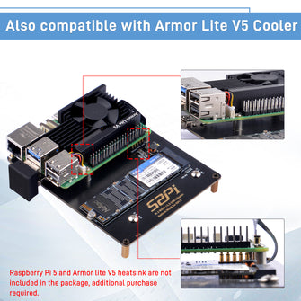 52Pi M.2 NVME +2.5 USB Adapter Bottom NUO8 for Raspberry Pi 5,Support M.2 NVMe SSDs 2230/2242/2260/2280