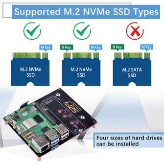 52Pi M.2 NVME +2.5 USB Adapter Bottom NUO8 for Raspberry Pi 5,Support M.2 NVMe SSDs 2230/2242/2260/2280