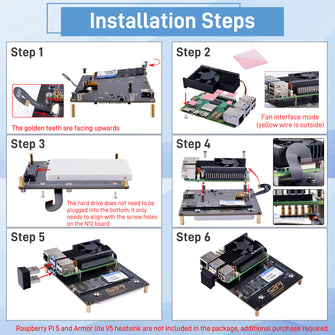 52Pi M.2 NVME +2.5 USB Adapter Bottom NUO8 for Raspberry Pi 5,Support M.2 NVMe SSDs 2230/2242/2260/2280