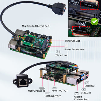 52Pi M02 PCIe Express to Mini PCIe HAT for Raspberry Pi 5, Support All Mini PCIe Devices Network Cards Mini PCIe Adapter