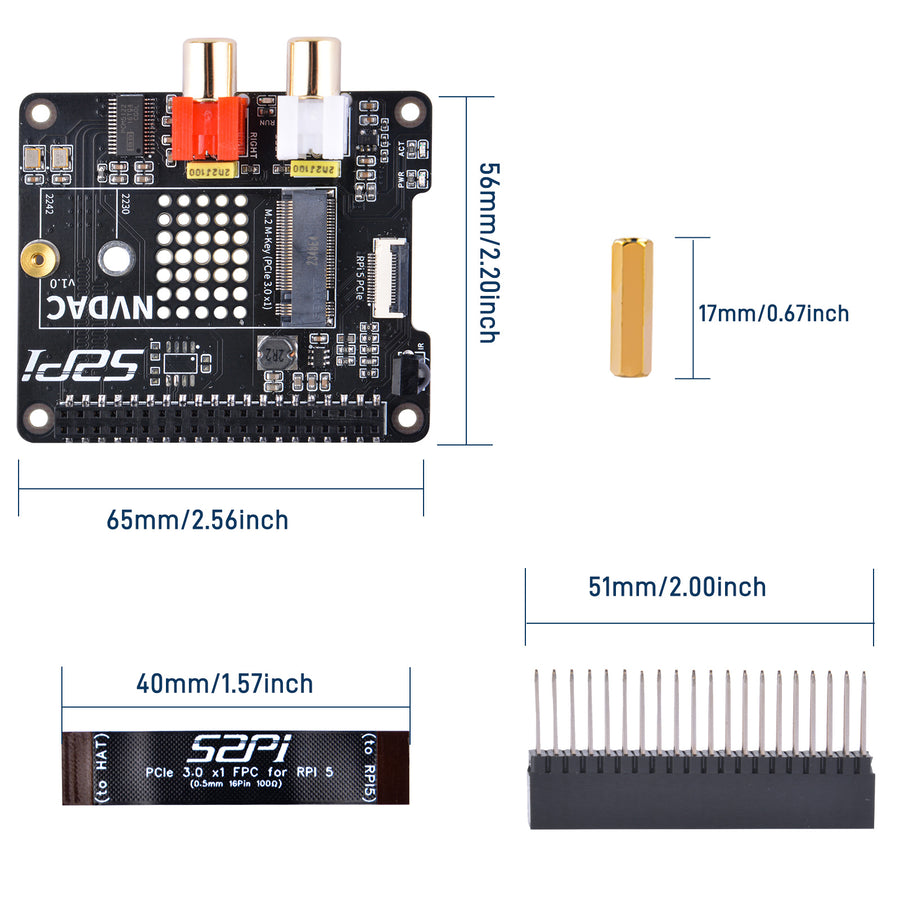 52Pi HiFi DAC Hat with PCIe to NVMe SSD Function for Raspberry Pi