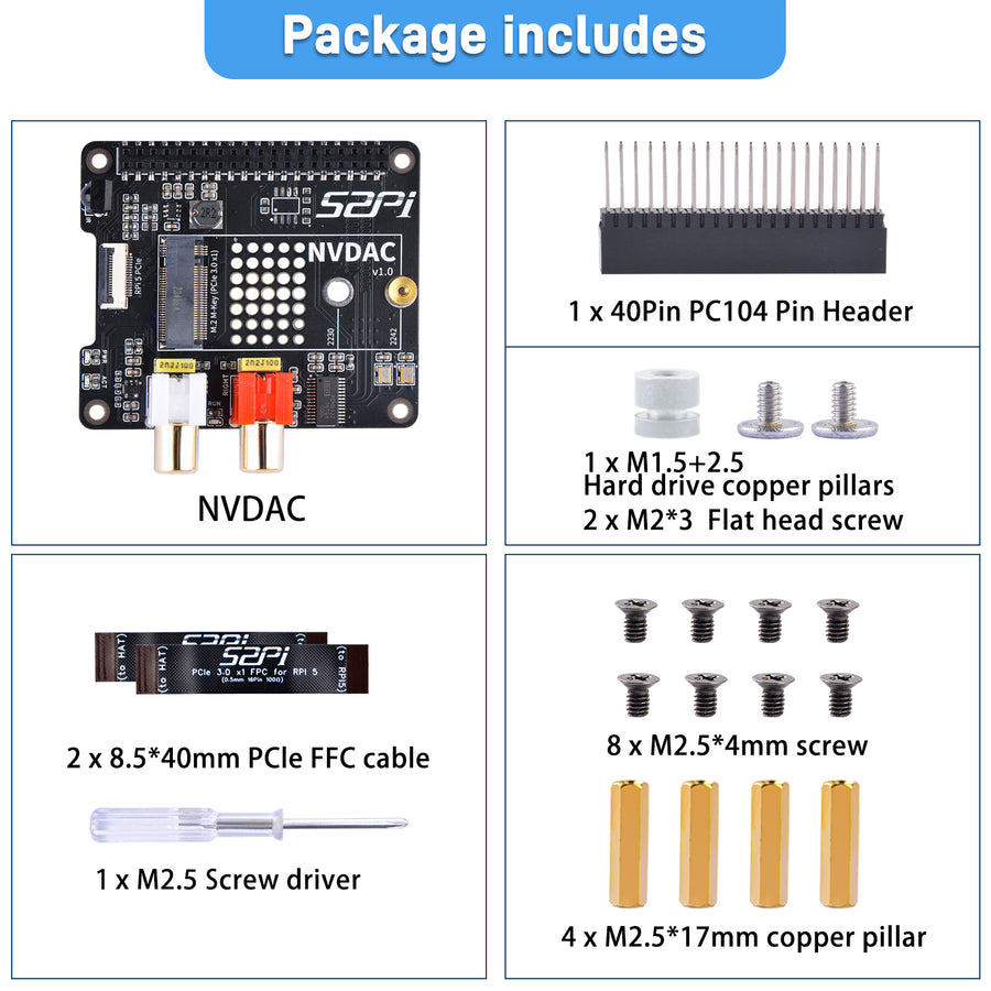 52Pi HiFi DAC Hat with PCIe to NVMe SSD Function for Raspberry Pi