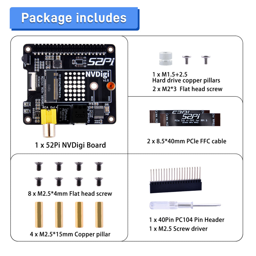 52Pi NVDigi Expansion Board for Raspberry Pi 5, with HiFi Digi and