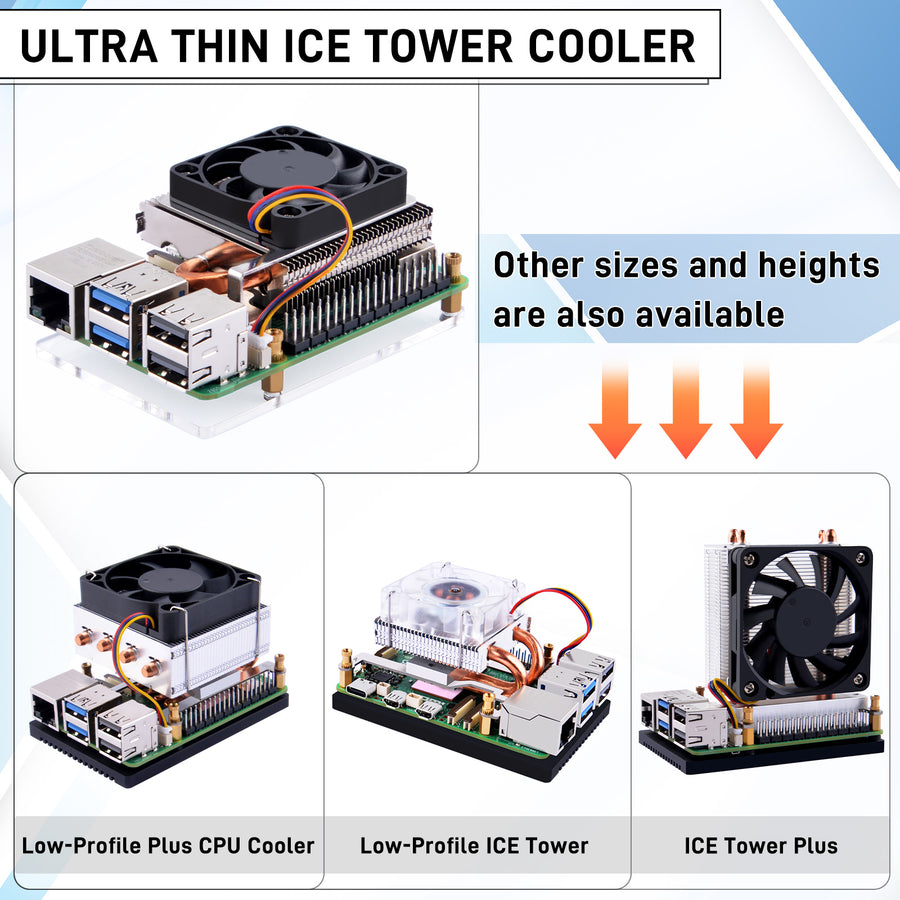 52Pi Ultra Thin ICE Tower Cooler for Raspberry Pi 5, Low profile