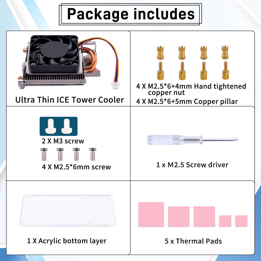 52Pi Ultra Thin ICE Tower Cooler for Raspberry Pi 5, Low profile