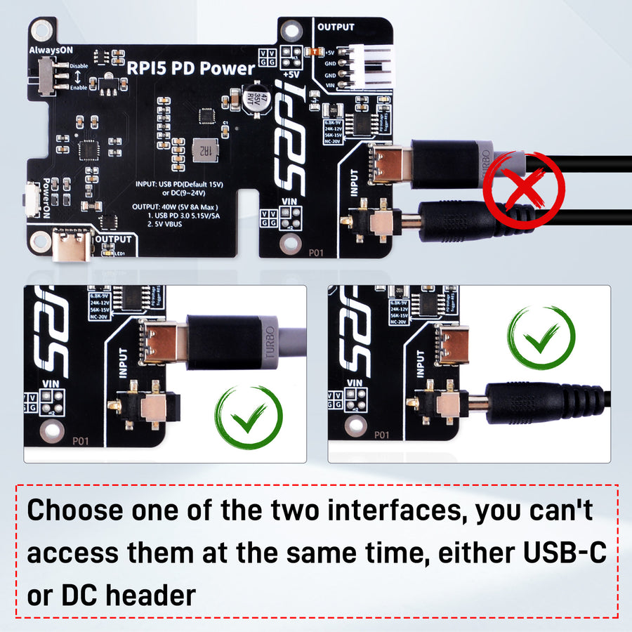 52Pi PD Power Expansion Board for Raspberry Pi 5 8GB 4GB, with