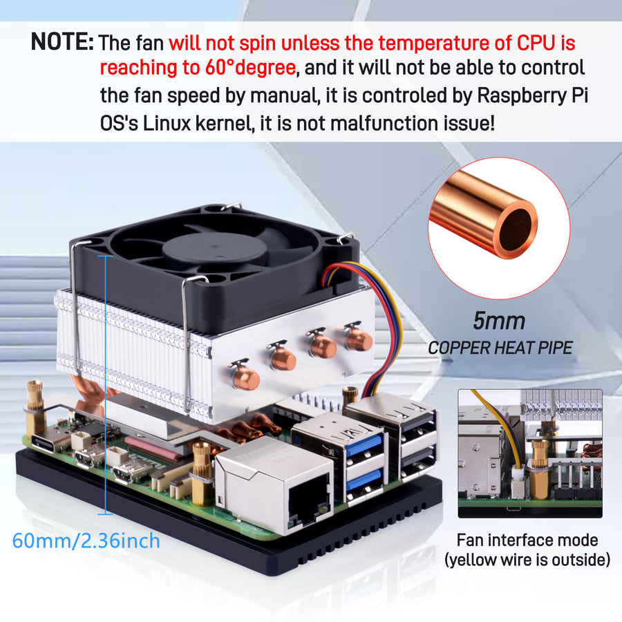 52Pi Low-Profile Plus CPU Cooler for Raspberry Pi 5, Aluminum
