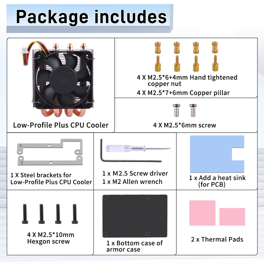 52Pi Low-Profile Plus CPU Cooler for Raspberry Pi 5, Aluminum