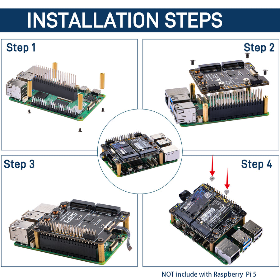 52Pi N20 Dual 2242 NVMe HAT for Raspberry Pi 5, Supprt Two 2242