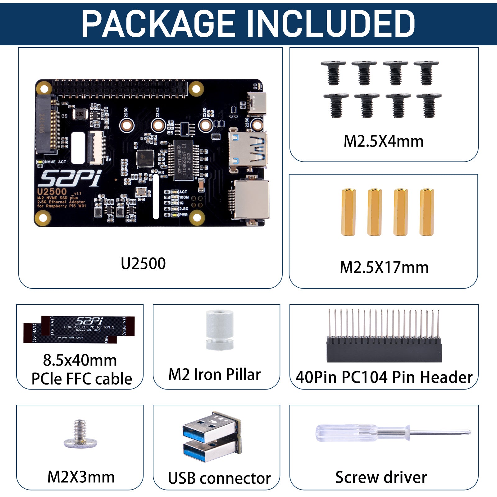 GeeekPi W01 U2500 – Adaptateur USB 2.5G Ethernet PCIe Vers M.2 NVMe Pour Raspberry Pi 5 – Shield PCIe Rapide (SSD & Pi5 Non Inclus)