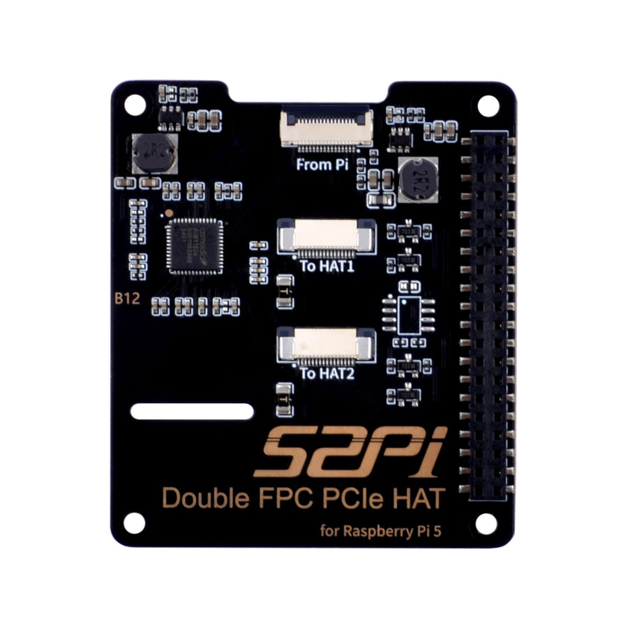 52Pi Dual FPC PCIe HAT for Raspberry Pi 5, B12 HAT 1 to 2 PCIe