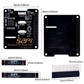 52Pi Dual FPC PCIe HAT for Raspberry Pi 5, B12 HAT 1 to 2 PCIe Interface with 40Pin GPIO Pin Header for Raspberry Pi 5