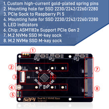 52Pi N21 Dual 2280 NVMe base for Raspberry Pi 5，Supprt two 2230/2242/2260/2280 NVMe SSDs