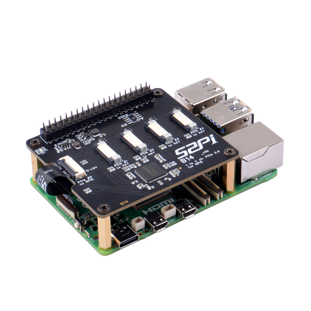 52Pi B14 Quad FPC PCIe HAT for Raspberry Pi 5, B14 HAT 1 to 4 PCIe Int ...