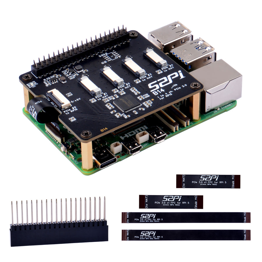 52Pi B14 Quad FPC PCIe HAT for Raspberry Pi 5, B14 HAT 1 to 4 PCIe