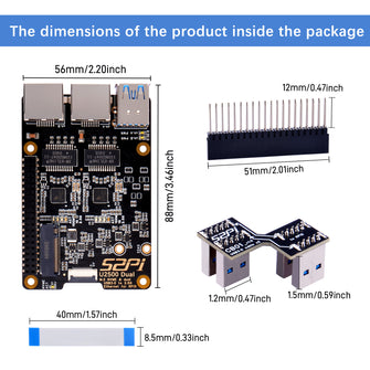 52Pi U2500 Dual M.2 NVME USB3.0 To 2.5g Ethernet For Raspberry Pi 5,Support M.2 NVMe M-key SSDs 2230/2242