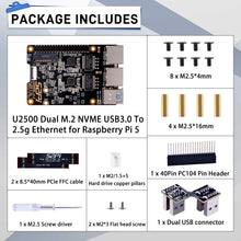 52Pi U2500 Dual M.2 NVME USB3.0 To 2.5g Ethernet For Raspberry Pi 5, Support M.2 NVMe M-key SSDs 2230/2242