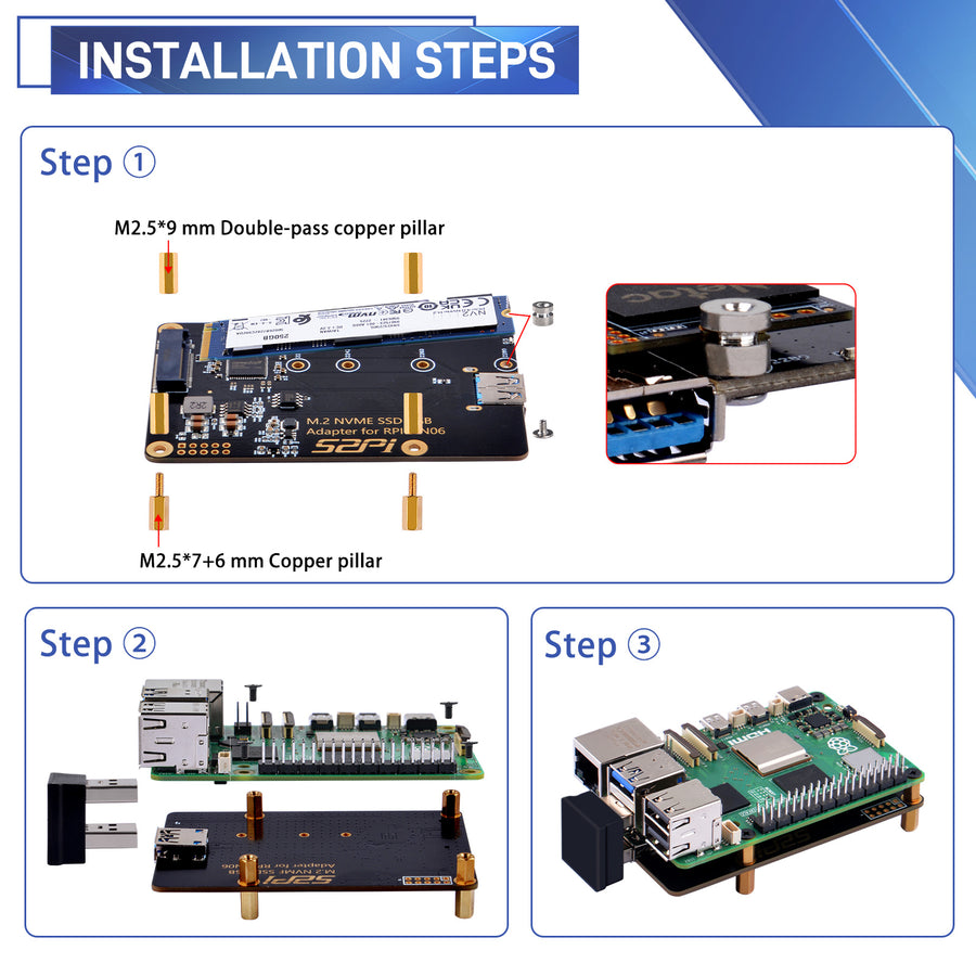 52Pi N06 M.2 NVME SSD USB Adapter for Raspberry Pi 5, Support M.2