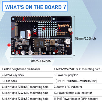52Pi P33 M.2 NVMe 2280 PoE+ HAT Extension Board for Raspberry Pi 5, Support M.2 NVMe SSDs  2230/2242/2260/2280