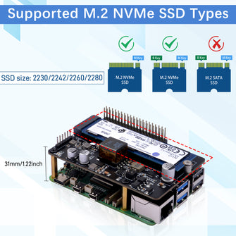 52Pi P33 M.2 NVMe 2280 PoE+ HAT Extension Board for Raspberry Pi 5, Support M.2 NVMe SSDs  2230/2242/2260/2280