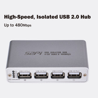 52Pi 4-Port USB 2.0 Isolator Hub, ADuM3165 USB Digital Isolation Module with Power Adapter, Up to 480 Mbps High-Speed USB Splitter