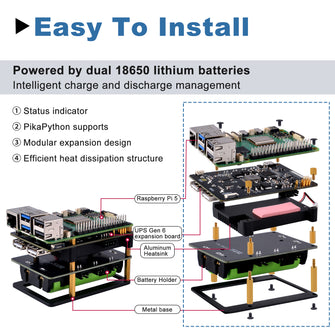 52Pi UPS Gen 6 Power Module with Physical Power Button & PikaPython Support for Raspberry Pi 5/4B
