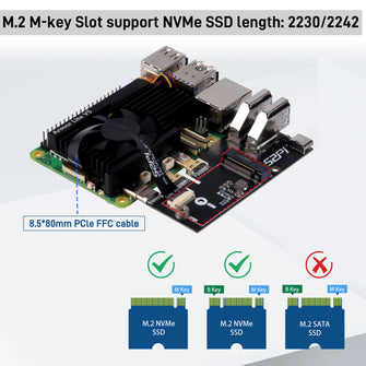 52Pi Micro HDMI to HDMI Multifunctional Adapter for Raspberry Pi 5, with PCIe 3.0x1 M.2 slot, Support M.2 NVMe SSD 2230 2242
