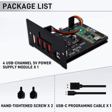 52Pi 4 USB-Channel 5V Power Supply Module for Raspberry Pi Pico, 0.91-inch OLED Screen, Compatible with 1U Rack Mounting