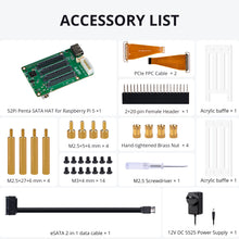 52Pi 5-Bay SATA Storage Expansion Board  for Raspberry Pi 5,  with 4 onboard SATA ports and 1 external eSATA port & 12V DC 5525 / 4-Pin Molex