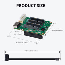 52Pi 5-Bay SATA Storage Expansion Board  for Raspberry Pi 5,  with 4 onboard SATA ports and 1 external eSATA port & 12V DC 5525 / 4-Pin Molex