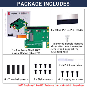 Raspberry Pi M.2 HAT+ for Raspberry Pi 5, Support M.2 SSD 2230/2242