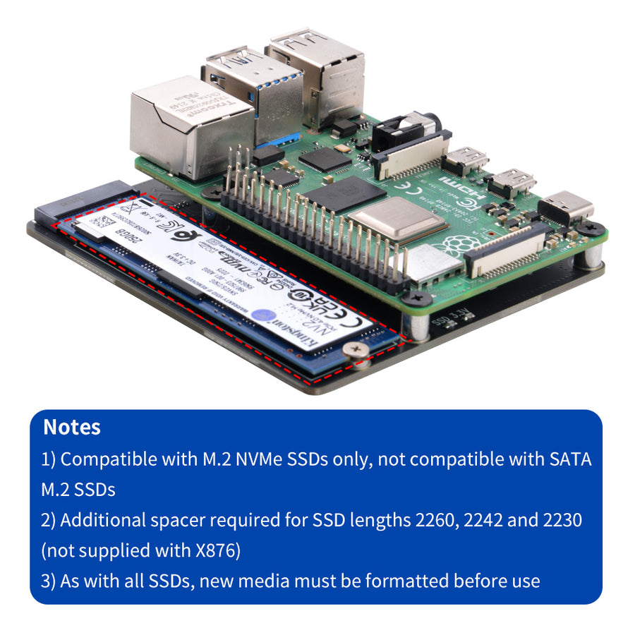 52Pi X876 NVMe M.2 SATA SSD NAS Expansion Board for Raspberry Pi 4 | S –  52Pi Store