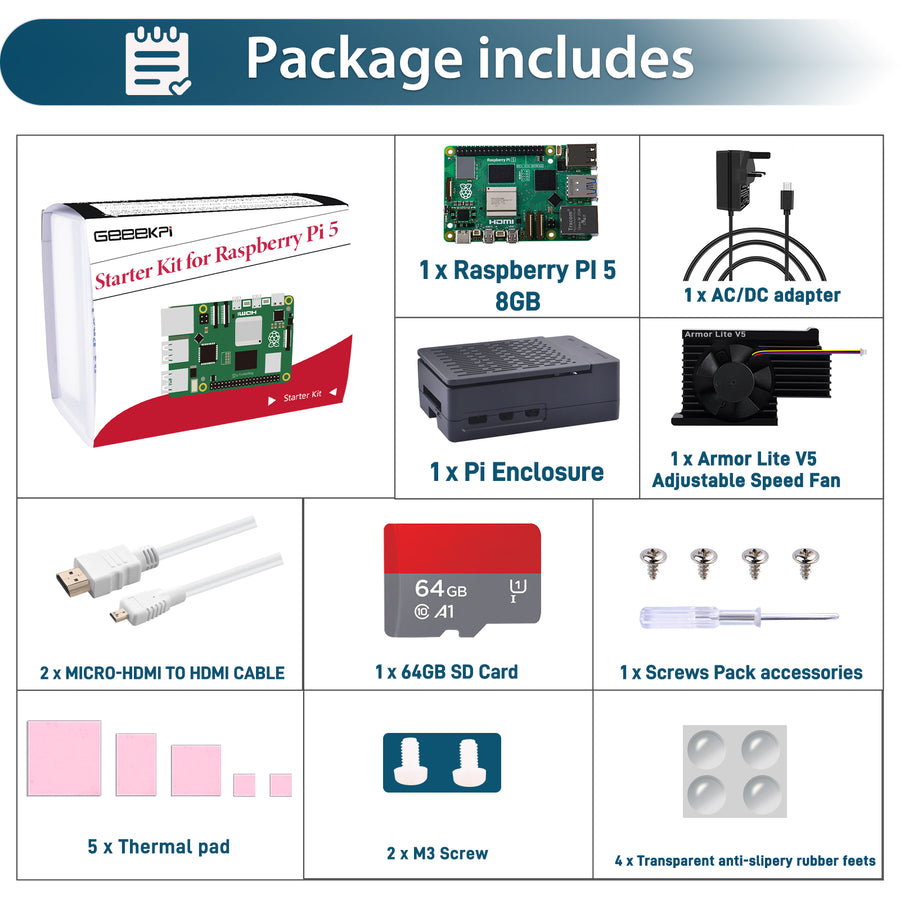 52Pi Starter Kit for Raspberry Pi 5 8GB, with Raspberry Pi 5 8GB