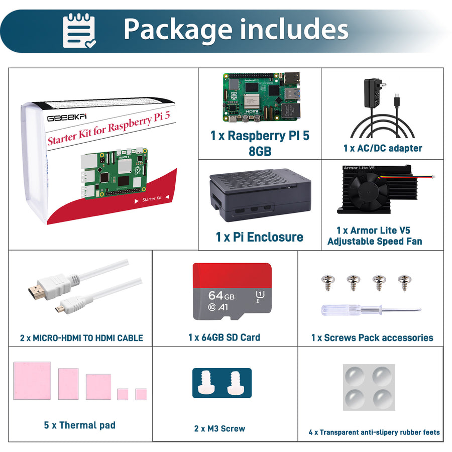 52Pi Starter Kit for Raspberry Pi 5 8GB, with Raspberry Pi 5 8GB