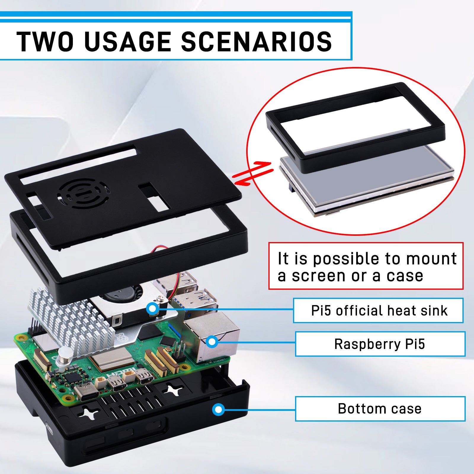 52Pi 3.5 inch HDMI Touch Screen with Case for Raspberry Pi 5, with Off ...