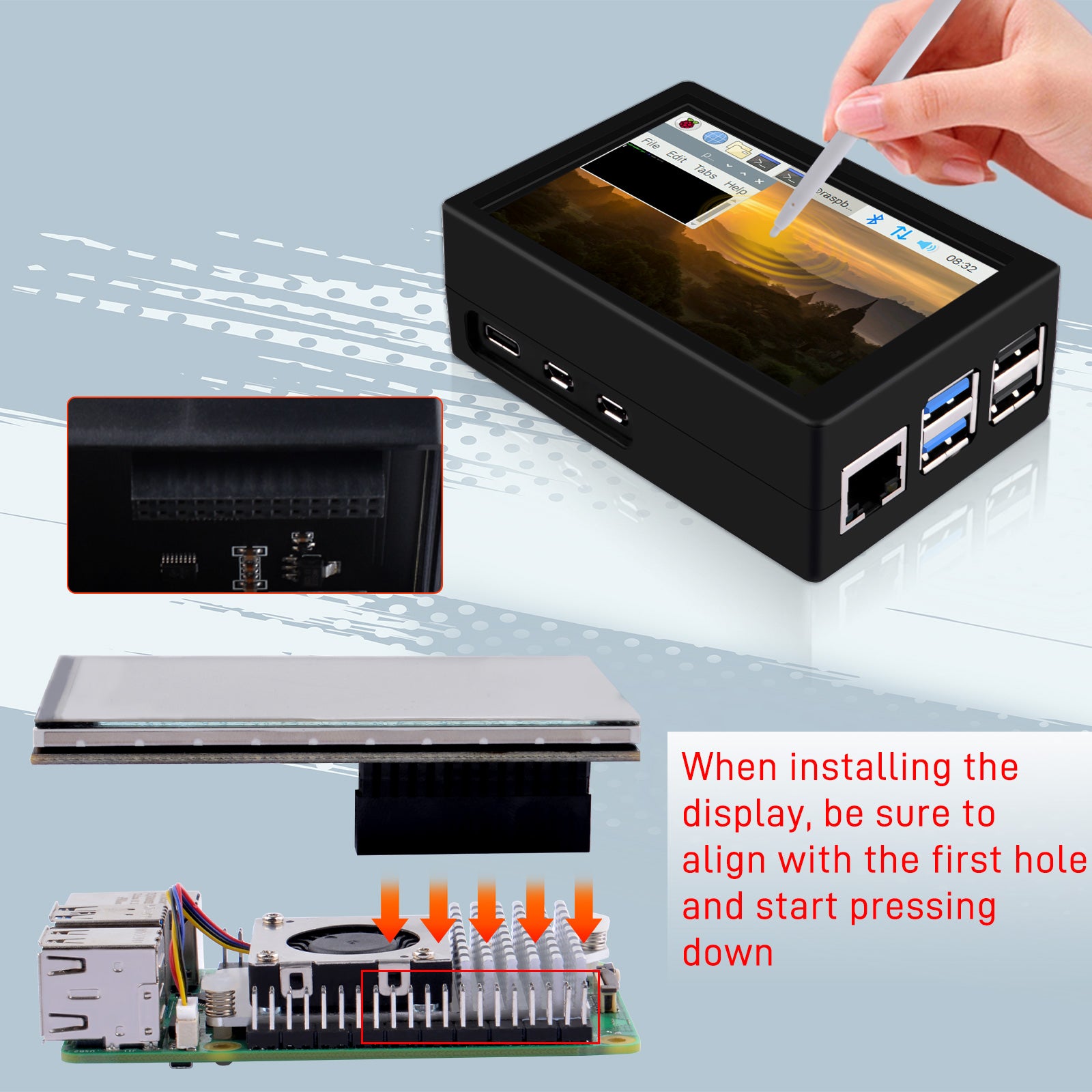52Pi 3.5 inch HDMI Touch Screen with Case for Raspberry Pi 5, with Off ...