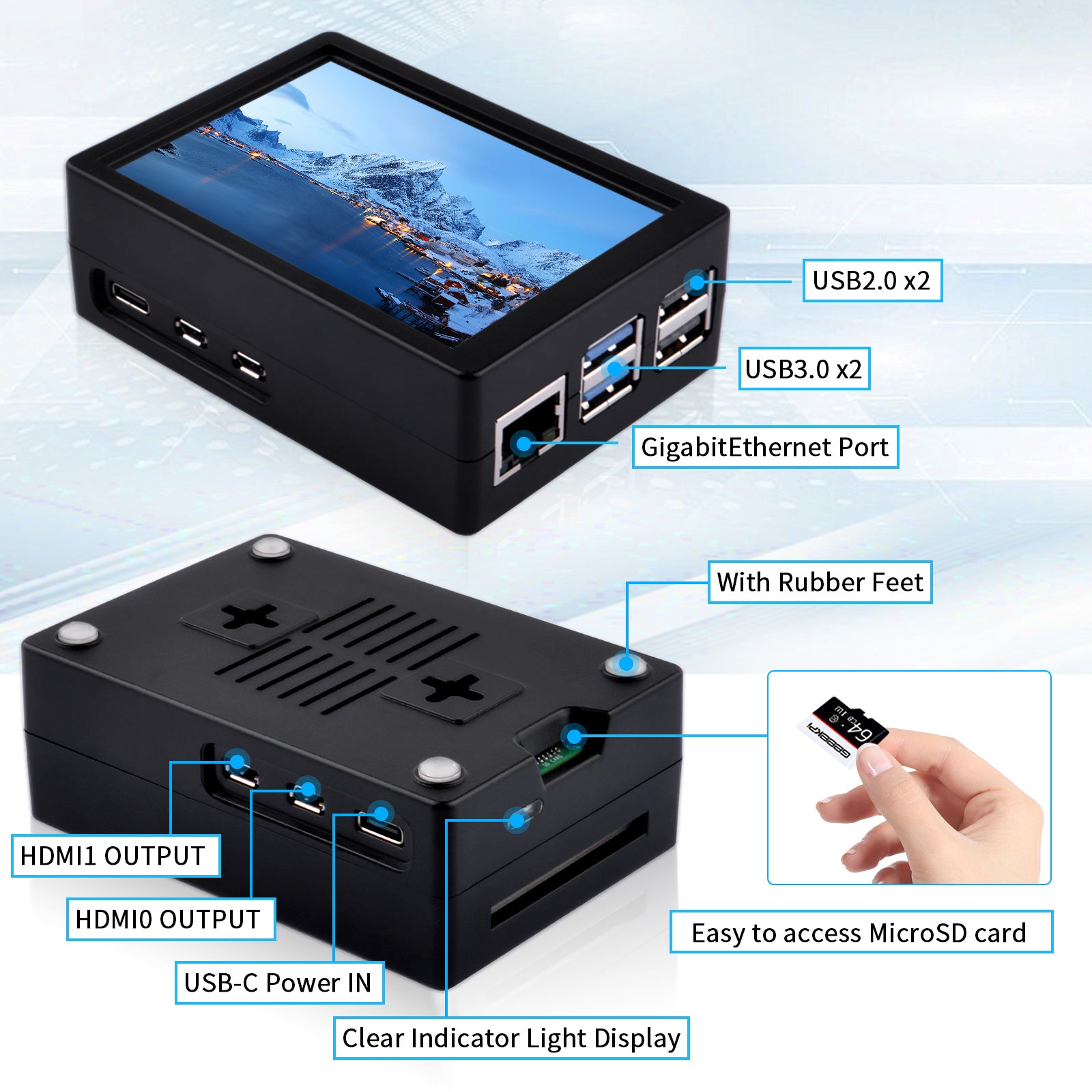 52Pi 3.5 inch HDMI Touch Screen with Case for Raspberry Pi 5, with Off ...