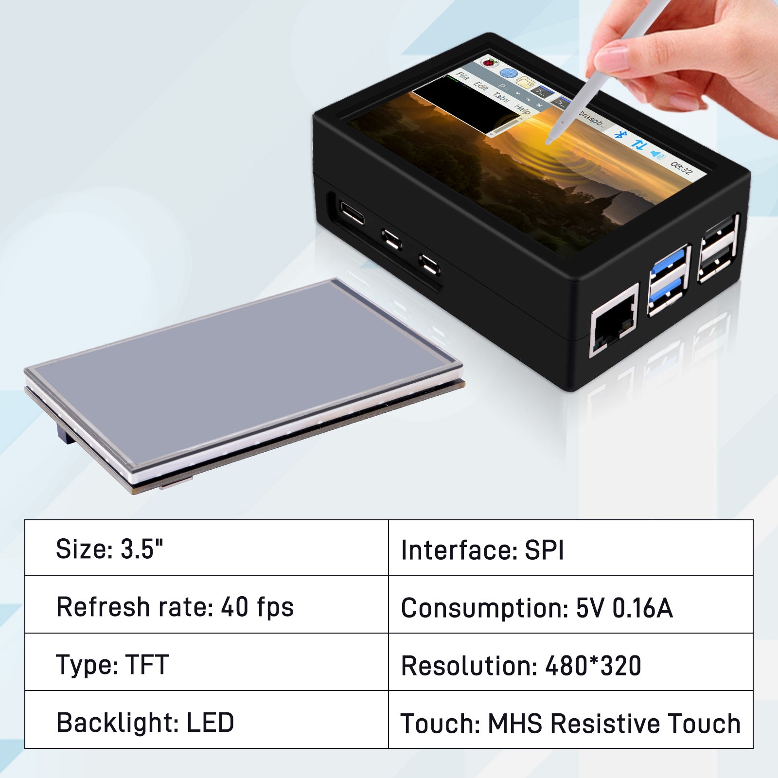 Touch Screen For Raspberry Pi 5 52Pi 3.5 inch HDMI Touch Screen with Case for Raspberry Pi 5, with Off ...