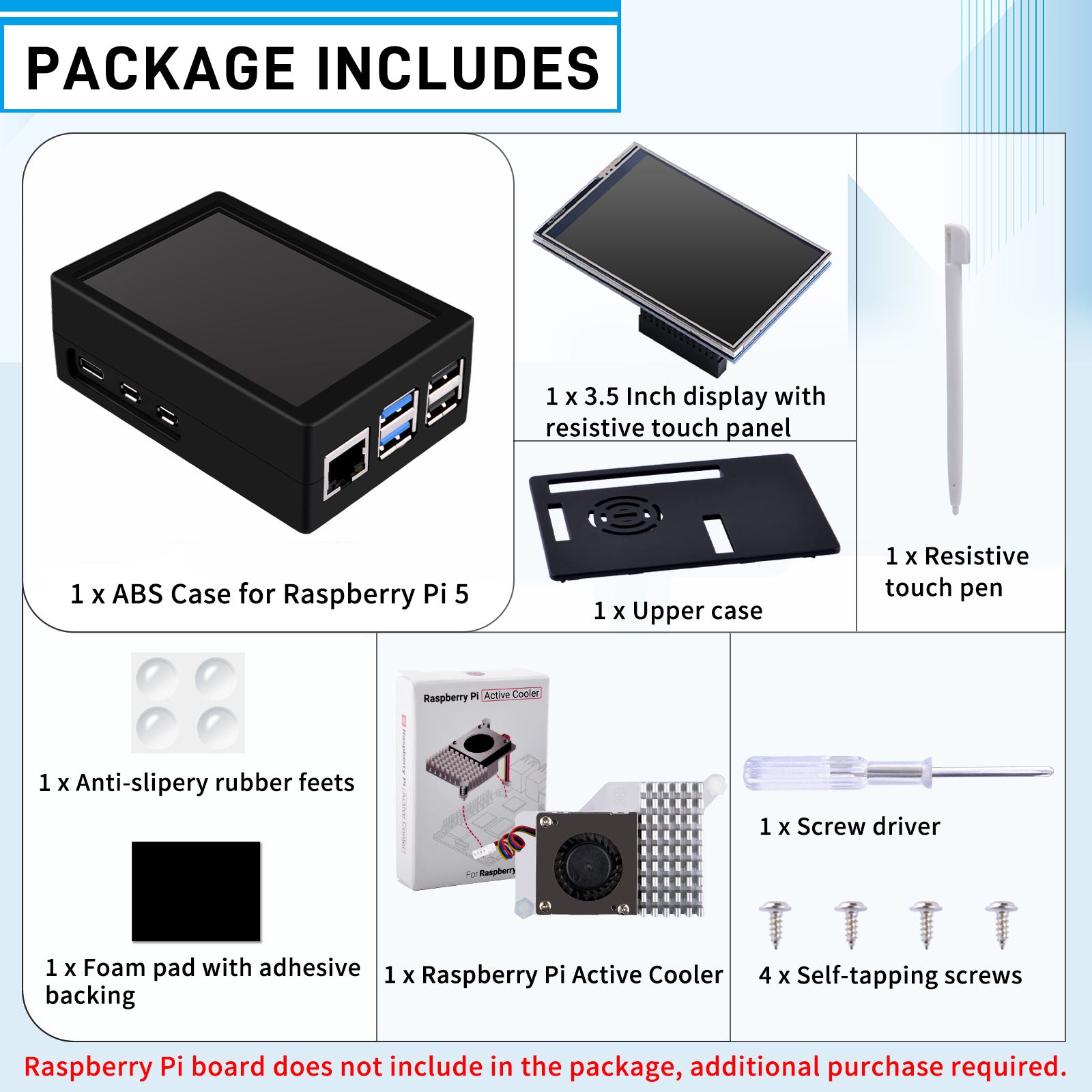 52Pi 3.5 inch HDMI Touch Screen with Case for Raspberry Pi 5, with Off ...
