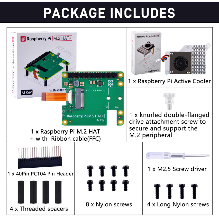 52Pi M.2 HAT+ and Raspberry Pi Active Cooler for Raspberry Pi 5